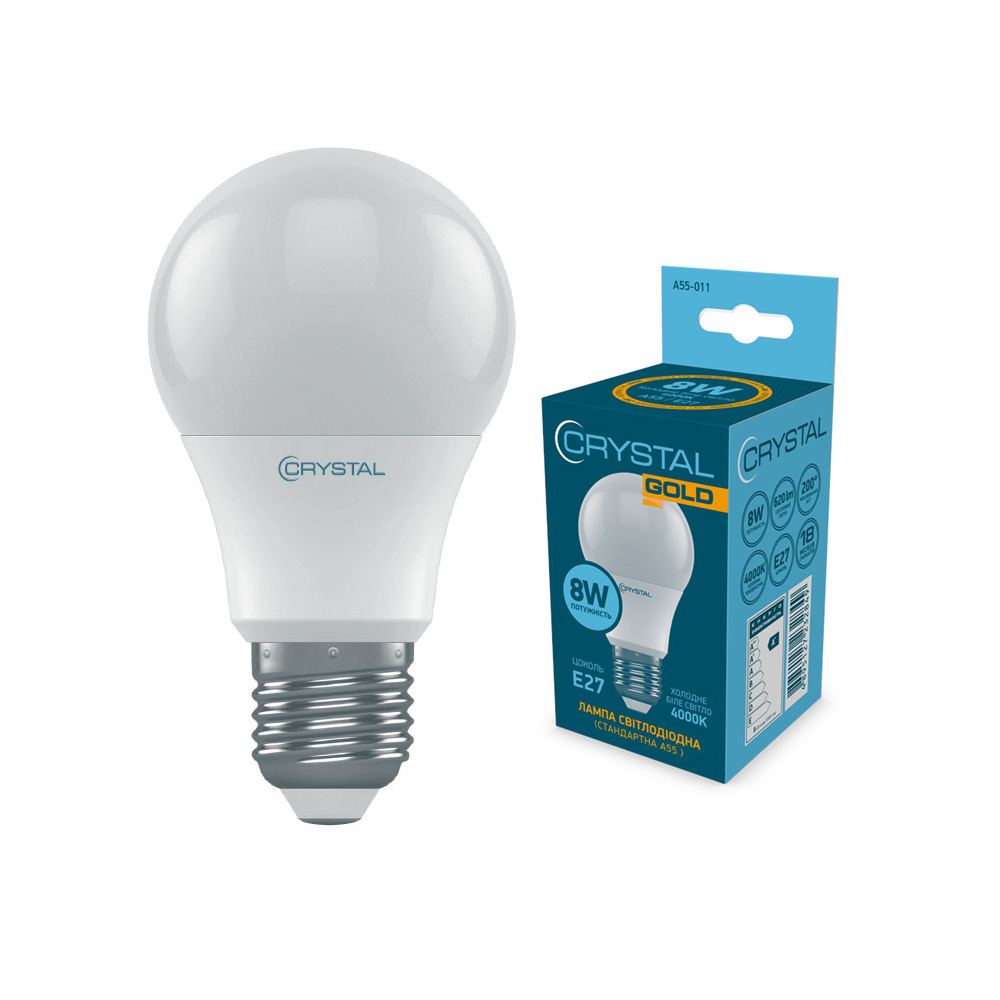 Лампа світлодіодна стандартна Crystal Gold A55 8W PA Е27 4000K